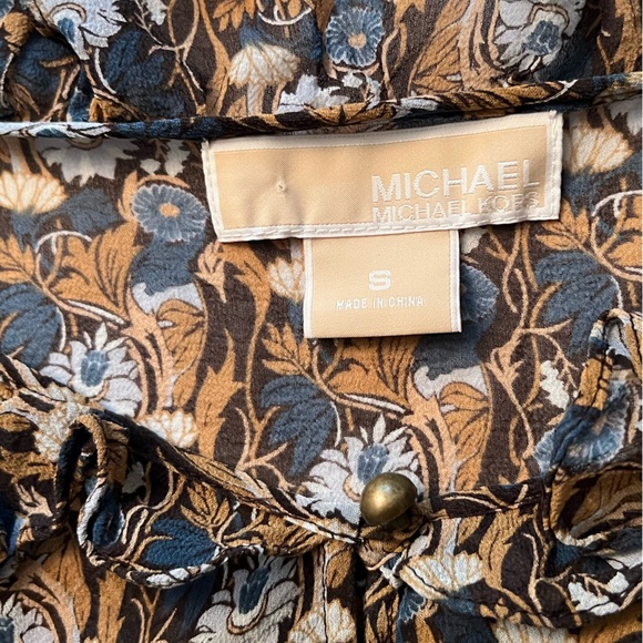 Women's Michael Kors Floral Silk Shirt with small ruffles and Gold Button, Small - Picture 11 of 15